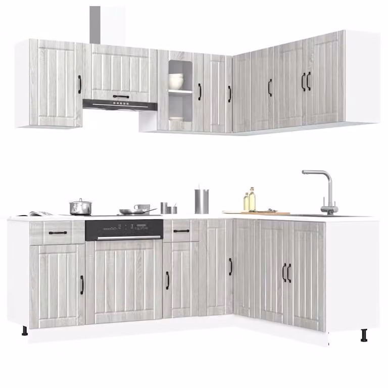 Set di mobili da cucina vidaXL Lucca composto da 11 pezzi in stile moderno, colore grigio Sonoma, con ante a battente e ripiani aperti