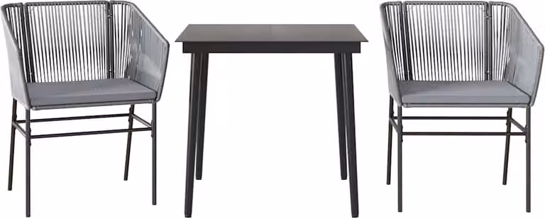 Set da Pranzo da Giardino 3 pz con Cuscini in Polyrattan Vetro