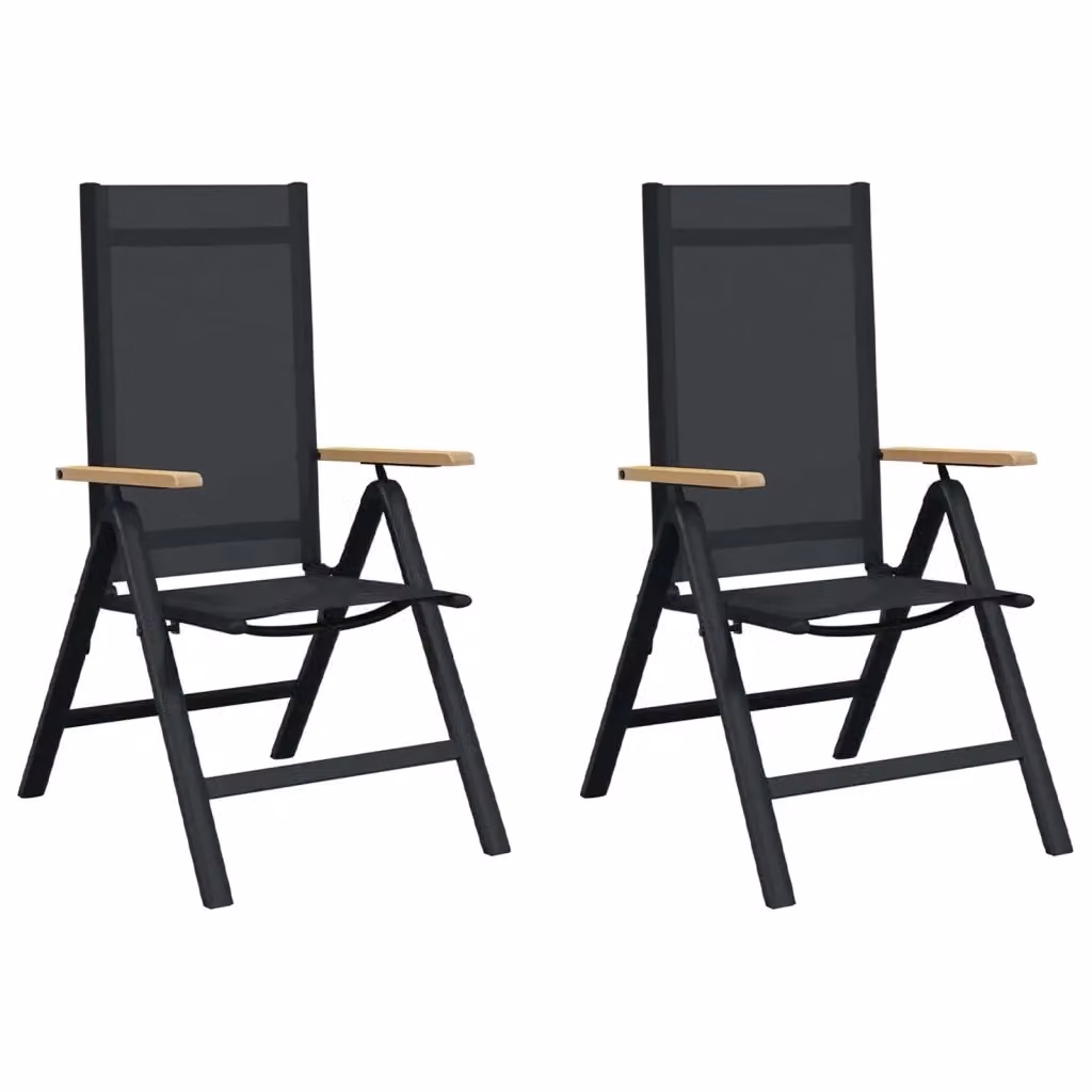 Set di 2 sedie da giardino reclinabili vidaXL in alluminio e textilene nero con braccioli – 2
