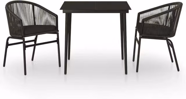 Set Mobili da Pranzo per Giardino 3 pz | Set Salotto da Giardino Nero