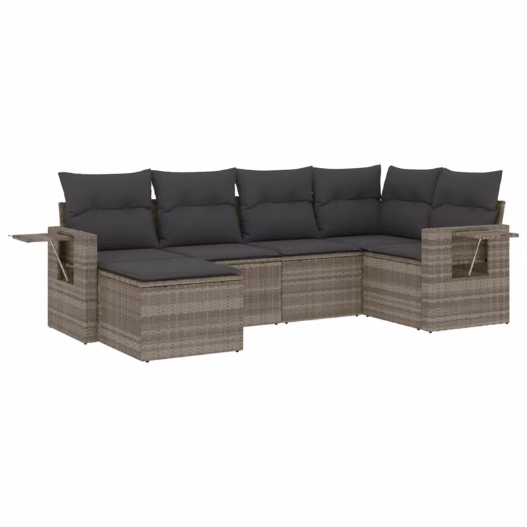 Set Divano da Giardino 6pz con Cuscini Grigio Chiaro Polyrattan