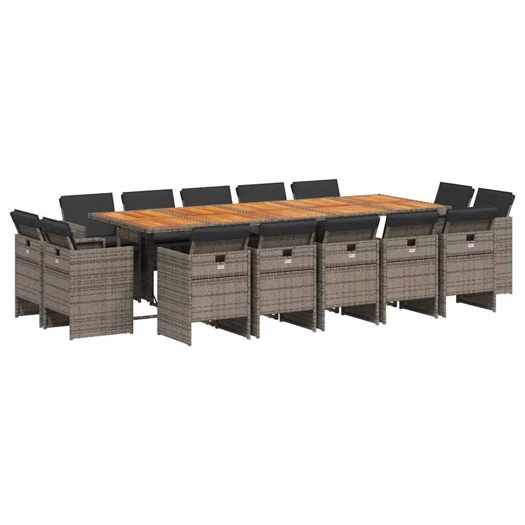 Set da pranzo da giardino vidaXL in legno di acacia e polyrattan con 15 pezzi e cuscini, colore grigio e marrone – 2