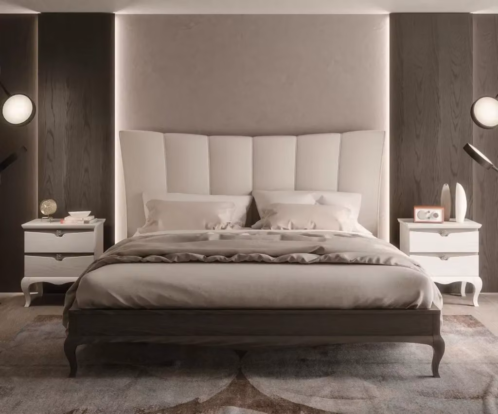 Letto moderno in legno di frassino con testata in ecopelle bianca Mobili 2G L: 210 cm, P: 210 cm, H: 127 cm – 2