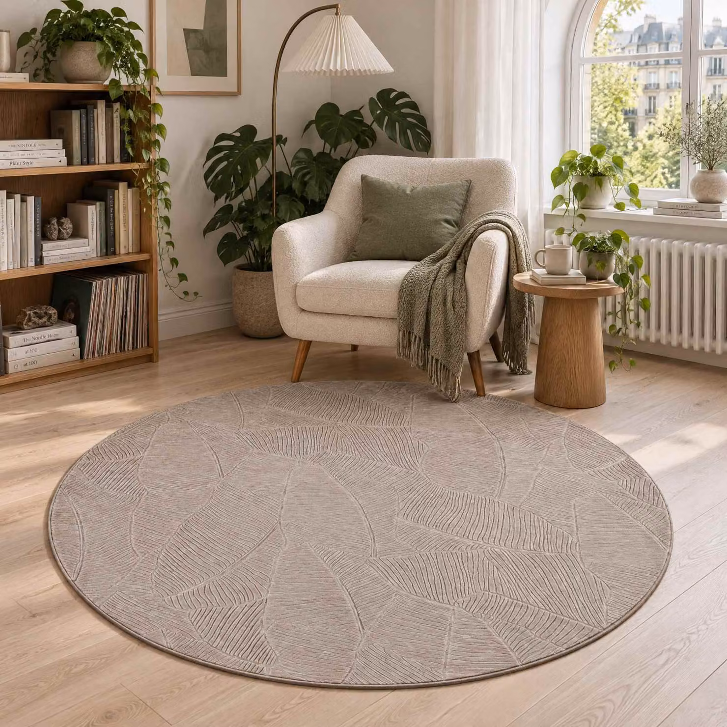 Tappeto rotondo moderno vidaXL IZA beige in poliestere a pelo basso Ø 160 cm