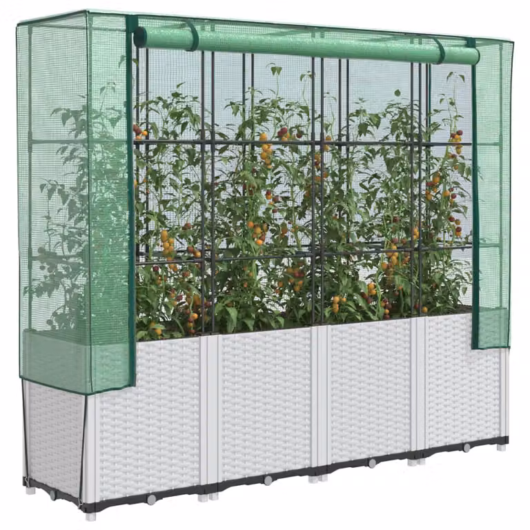 Letto rialzato con copertura serra effetto rattan vidaXL, bianco e verde, L 160 cm x P 40 cm x H 153 cm