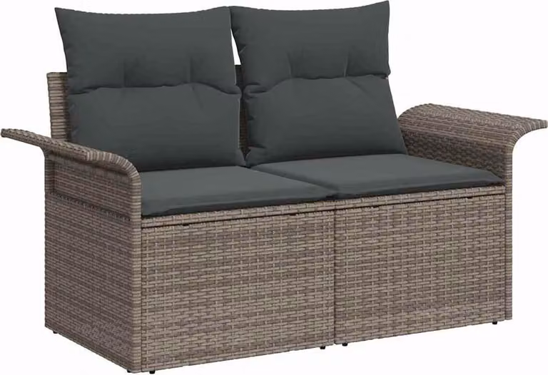 Set Divano da Giardino con cuscino 6 pcs Grigio Poly Rattan