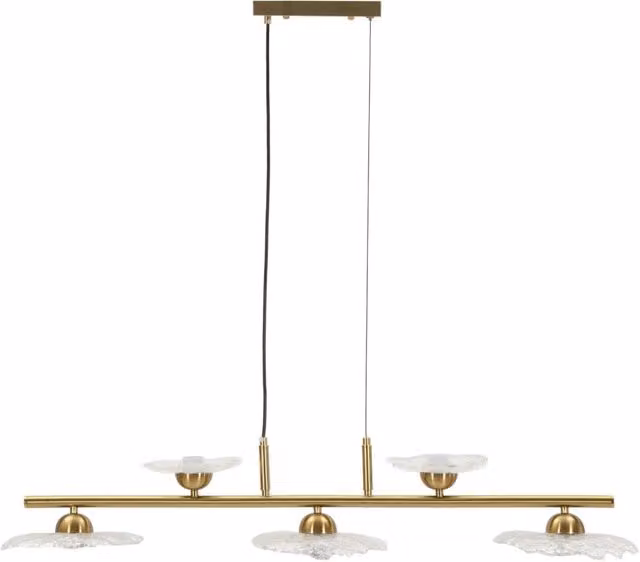 Lampadario Emily 5 Luci Glam - Struttura Oro e Vetri Trasparenti, Design Lineare Sofisticato per Salotti e Zone Dining - 100x24x24 cm