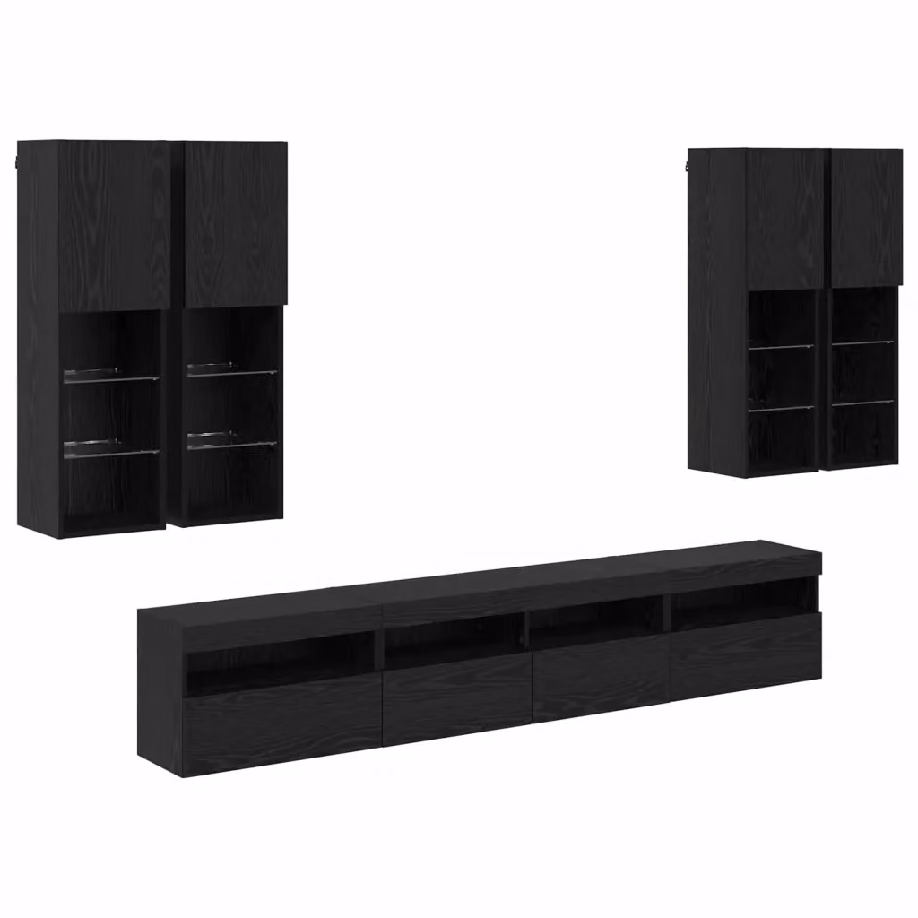 Set Mobile TV a Muro Moderno vidaXL con Luci LED, 7 Pezzi, Rovere e Nero – 2