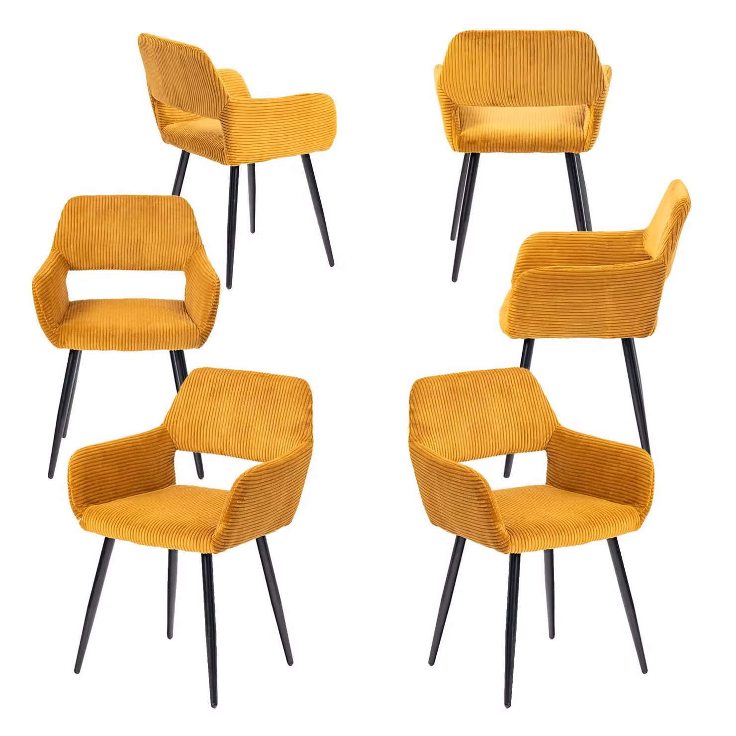 Meubles Cosy Set da 6 poltrone da sala da pranzo in stile scandinavo in velluto a coste giallo – CROMWELL