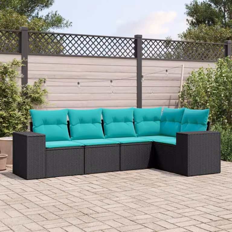 Maison Exclusive - Set di 5 divani da giardino con cuscini, polyrattan nero