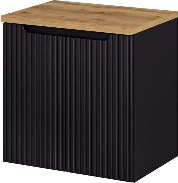 Mobile Sottolavabo NEWPORT da Parete con 2 Ante e Ripiano 60x60x40 cm - Nero/Effetto Rovere [en.casa]