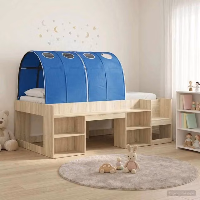Letto con Tunnel 3 pz Rovere Sonoma e Blu Legno ingegnerizzato 3423613