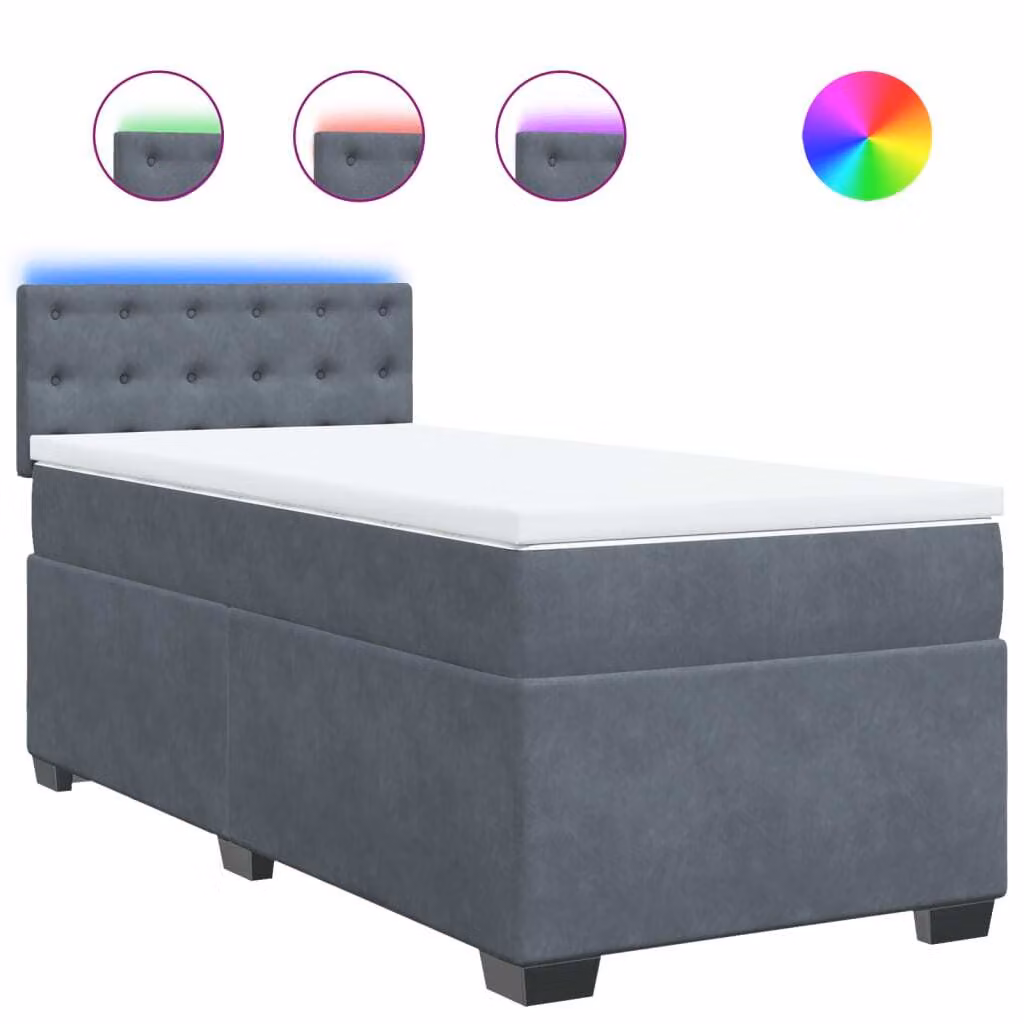 Giroletto a Molle con Materasso Grigio Scuro 90x190 cm Velluto