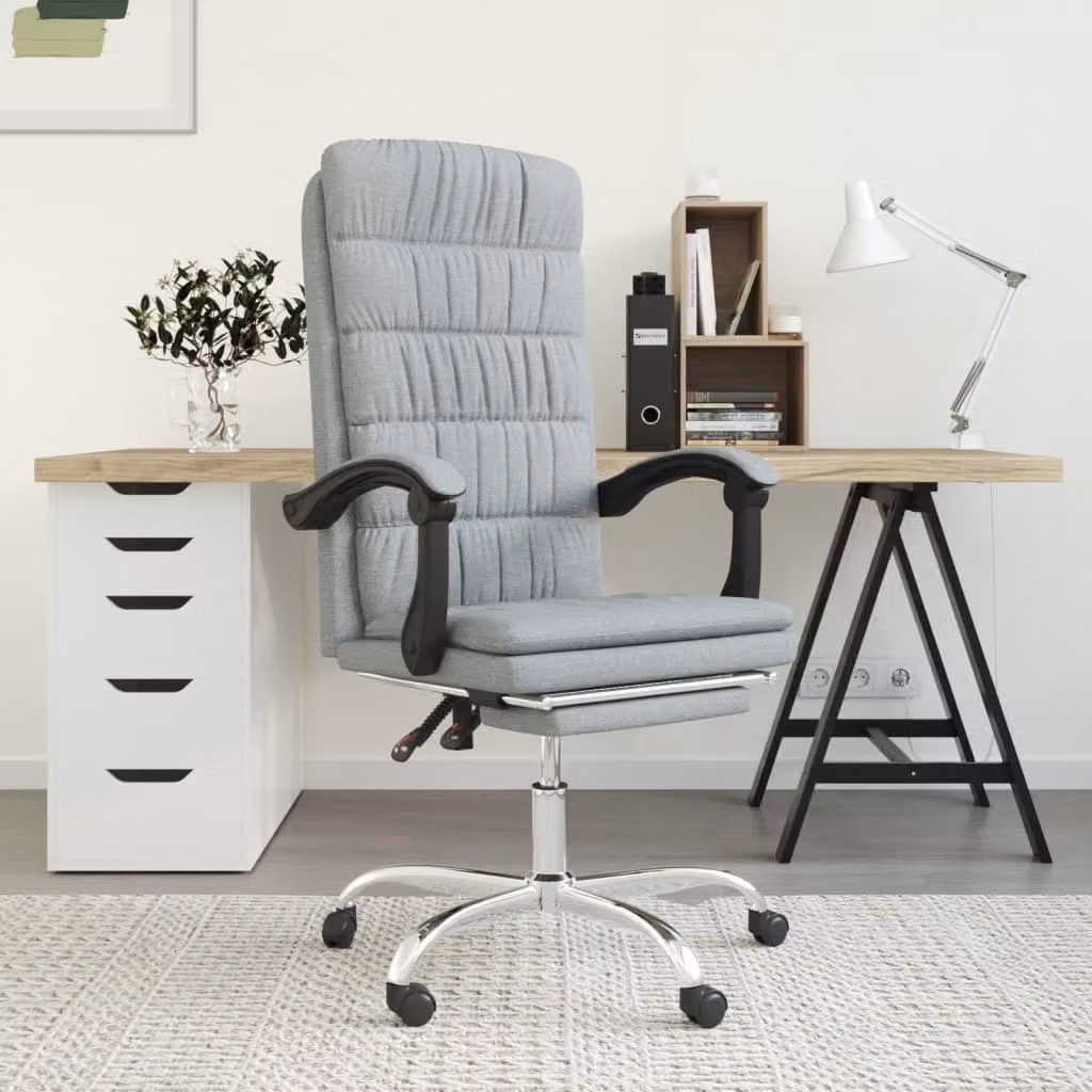 vidaXL Sedia da ufficio con funzione reclinabile in tessuto grigio chiaro - Sedia da ufficio con funzione reclinabile - Sedie da ufficio con funzione reclinabile - Sedia da ufficio con funzione relax - Sedia da scrivania