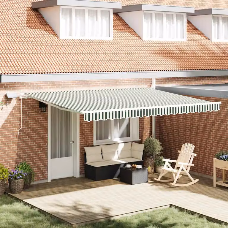 Tenda retrattile vidaXL in alluminio e poliestere, Verde e Bianco, L: 450 cm, P: 300 cm