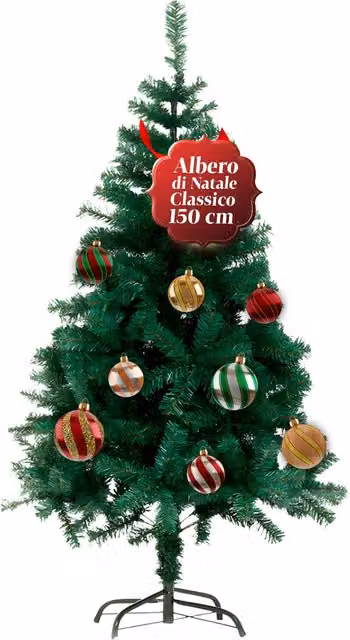 Albero di Natale Classico Saint Joy Verde con Rami Folti e Struttura Autoportante