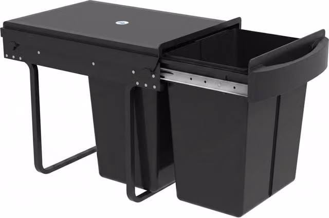 Pattumiera sottolavello estraibile per raccolta differenziata 2 x 20L, telaio in acciaio nero, salvaspazio per cucina, 52 x 33,5 x 41 cm