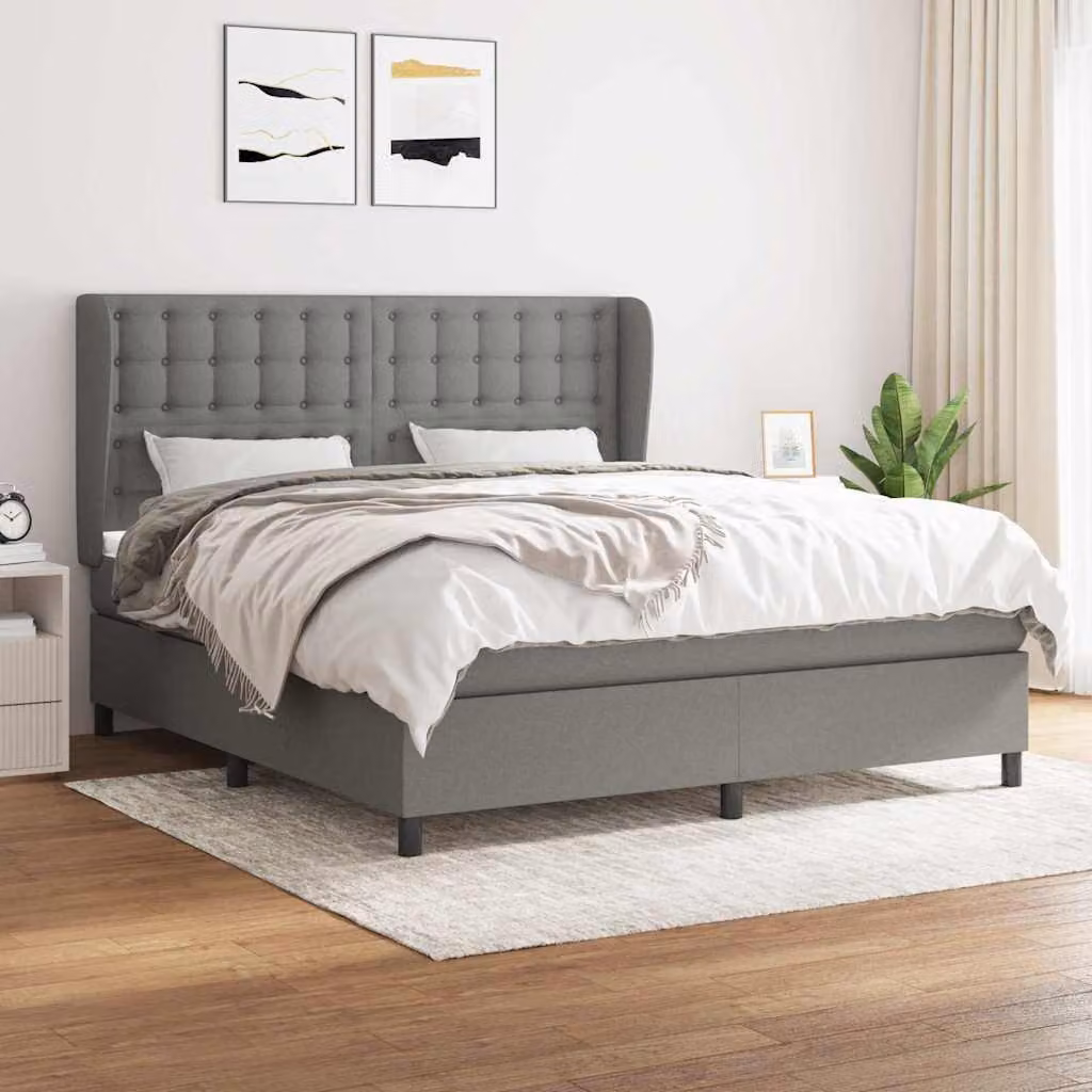 vidaXL Giroletto a Molle Ibrido con Materasso in Tessuto Grigio e Bianco L/P/H: 163 x 160 x 200 cm – 1