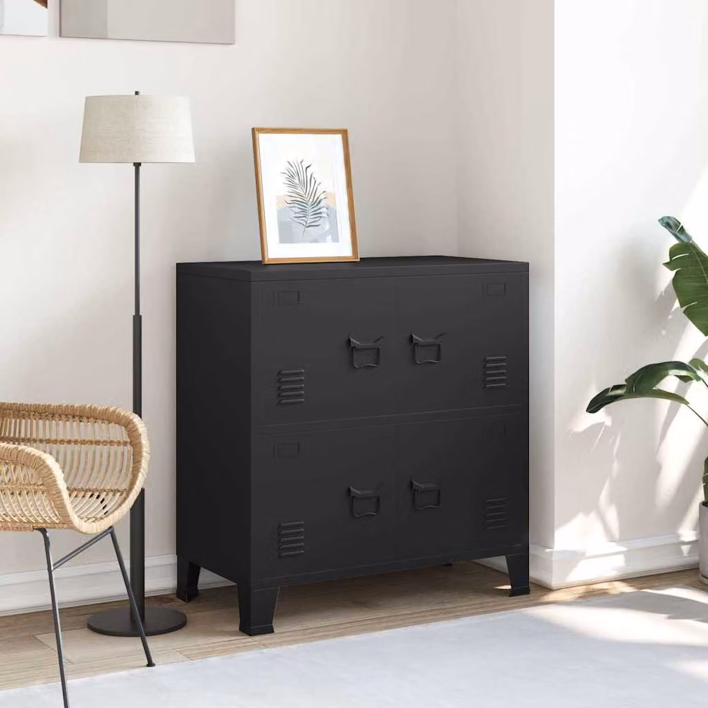 Armadio Classificatore Industriale vidaXL Nero con Ante a Battente e Ripiani Interni L: 75 cm, P: 40 cm, H: 80 cm