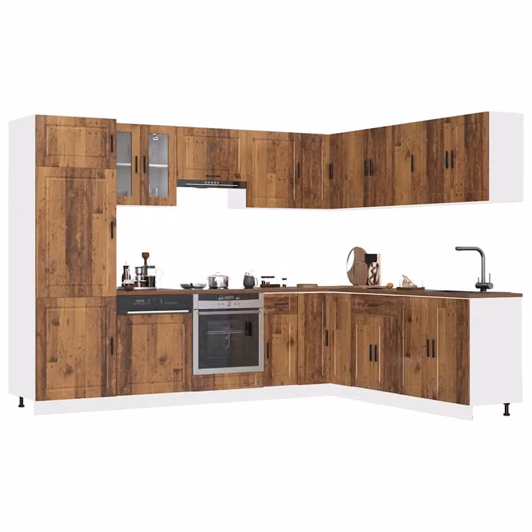 Set di mobili da cucina rustici vidaXL in 14 pezzi color marrone con ante a battente e ripiani interni