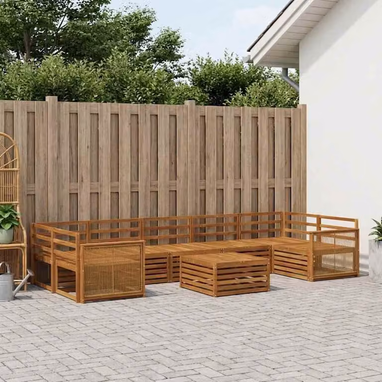 vidaXL Set di divani da esterno 8 pz in legno di acacia massello marrone con cuscini e tavolino da caffè coordinato
