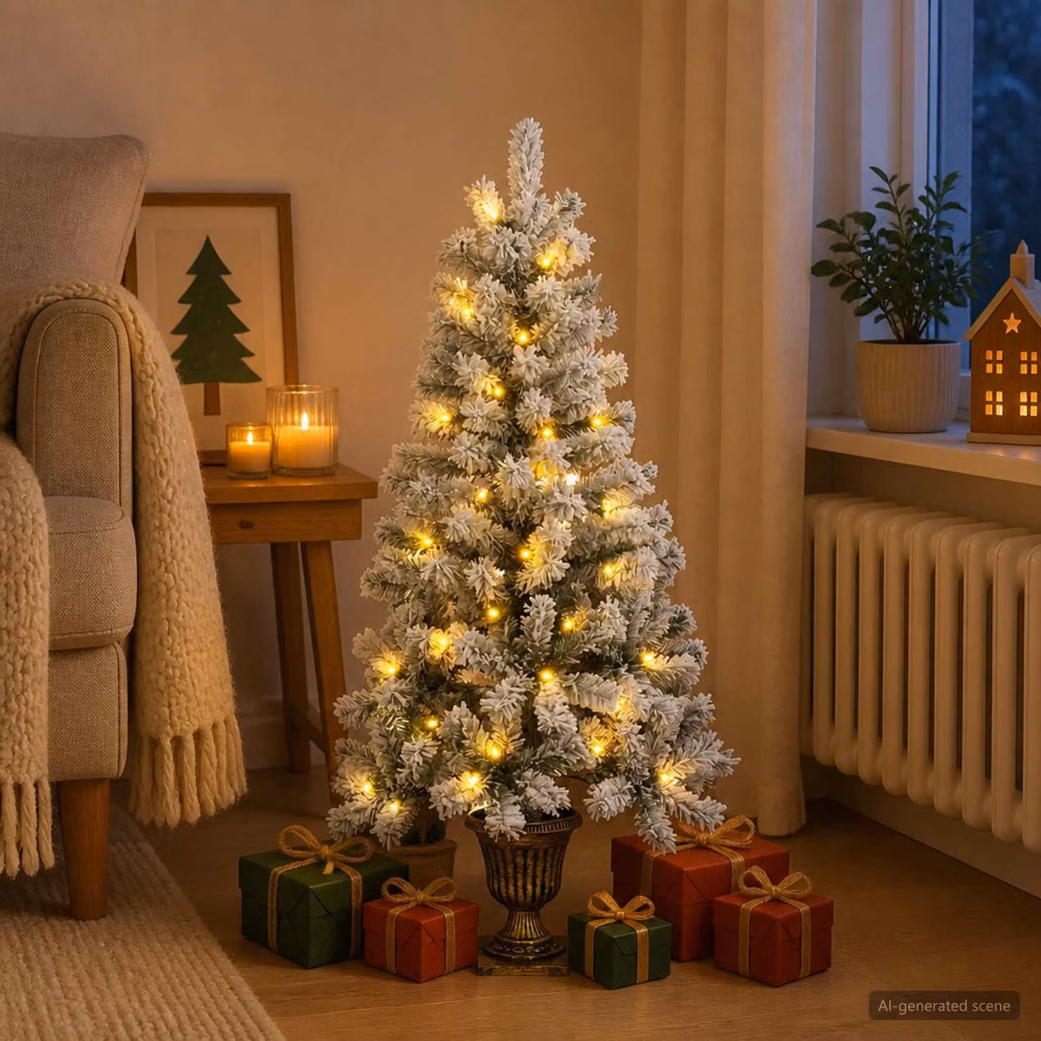 Albero di Natale mini, 120 cm, 100 LED, luce bianca calda, in PVC