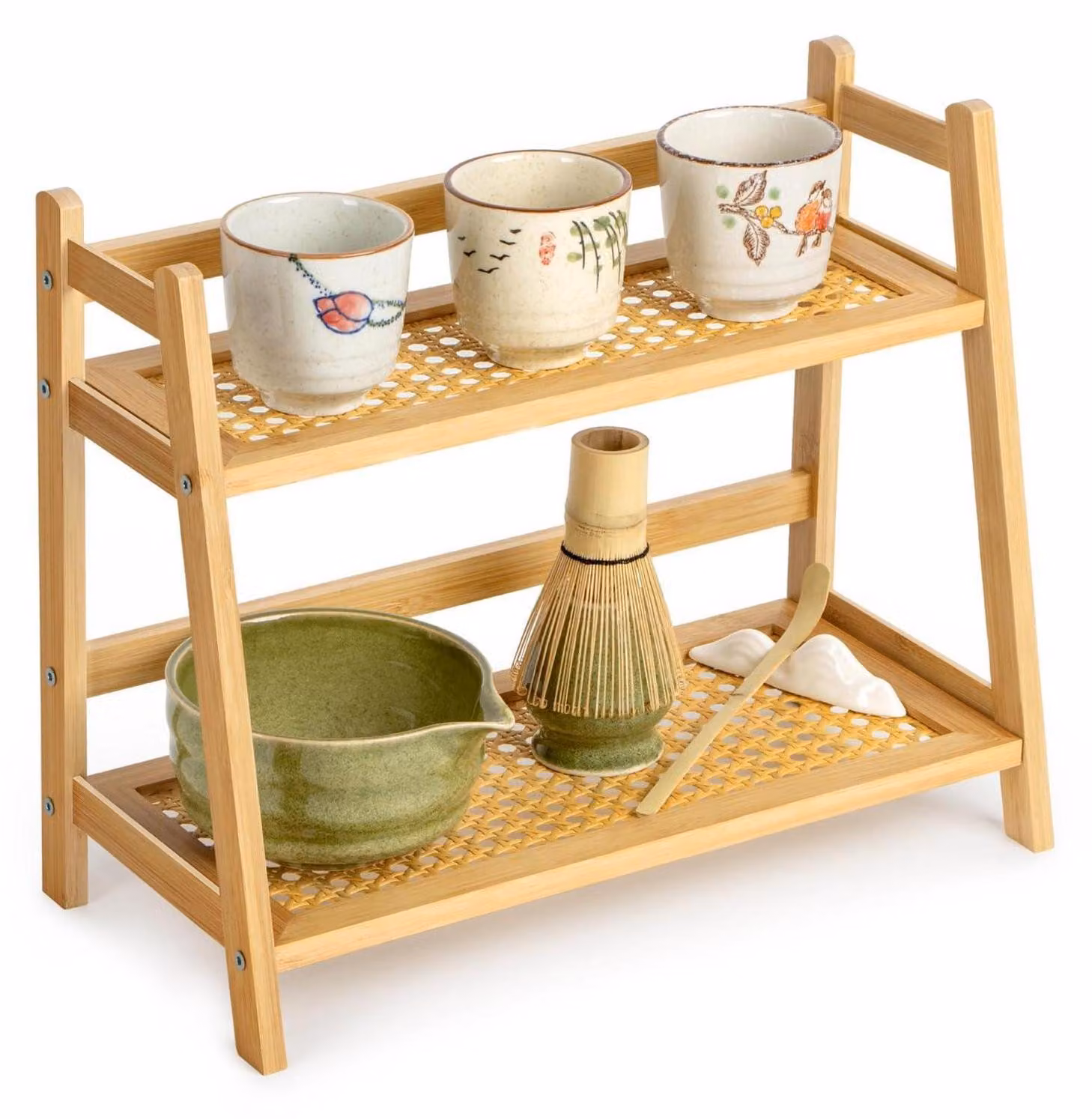 Organizzatore per la zona caffè, scaffale a 2 livelli per accessori per matcha e caffè, modello naturale