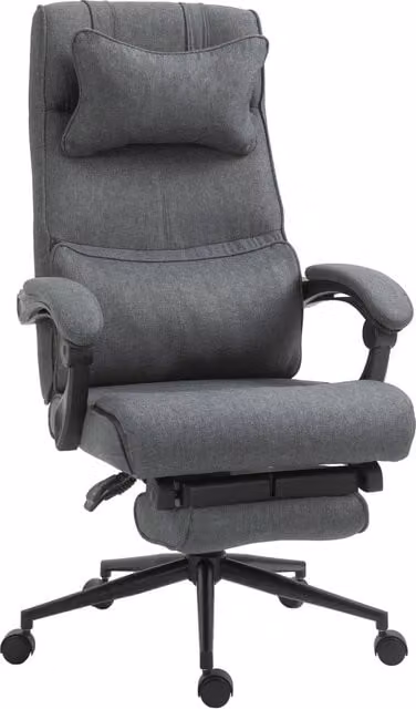 Sedia da Ufficio Ergonomica Grigia in Tessuto con Poggiapiedi e Braccioli Reclinabile Girevole 66x70x115-123 cm