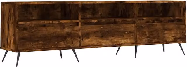 Mobile TV moderno in legno multistrato e metallo color rovere fumo, L 150 x P 30 x H 44,5 cm – 1