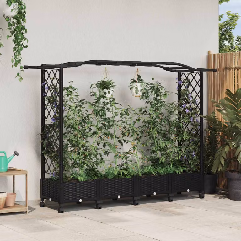 Letto rialzato con griglia e tetto vidaXL, colore nero, L 207 cm x P 40 cm x H 129 cm