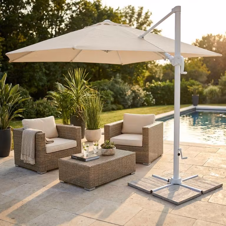 Milani Home - ombrellone da giardino 3 x 3 m palo laterale decentrato in alluminio, telo tortora e bianco, per terrazzo, piscina e dehor
