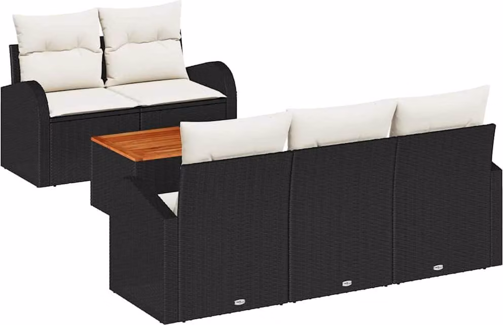 Set Divano da Giardino 6 pcs Nero e Crema polyrattan