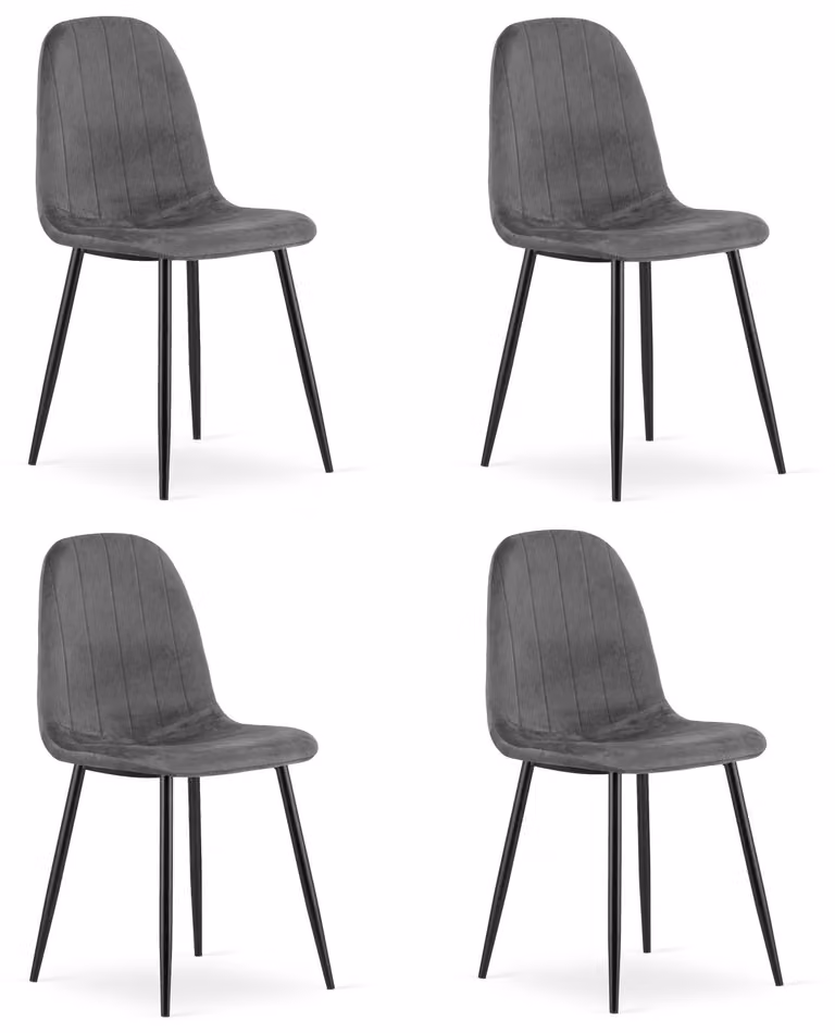 Sedia - Leobert - Padva - Velluto grigio scuro/gambe nere - 44,5 x 53 x 87 cm - Set da 4