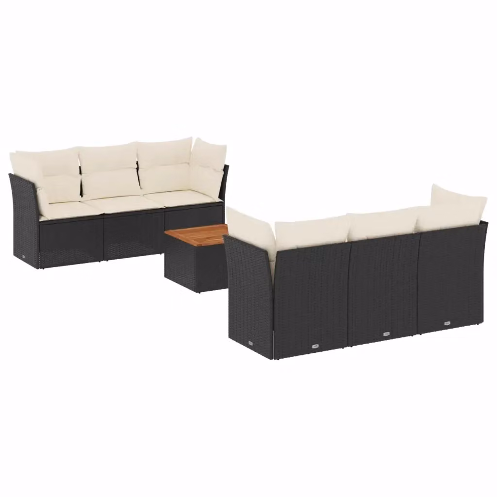 Set Divani da Giardino vidaXL in Polyrattan con Cuscini e Tavolino da Esterno, Design Moderno a L, Nero – 2