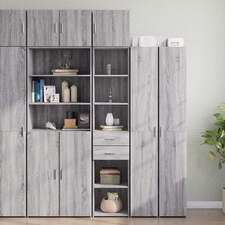 Mobile sottile vidaXL in legno e MDF, colore grigio Sonoma, con ante a battente e ripiani interni, L 40 cm x P 42,5 cm x H 225 cm