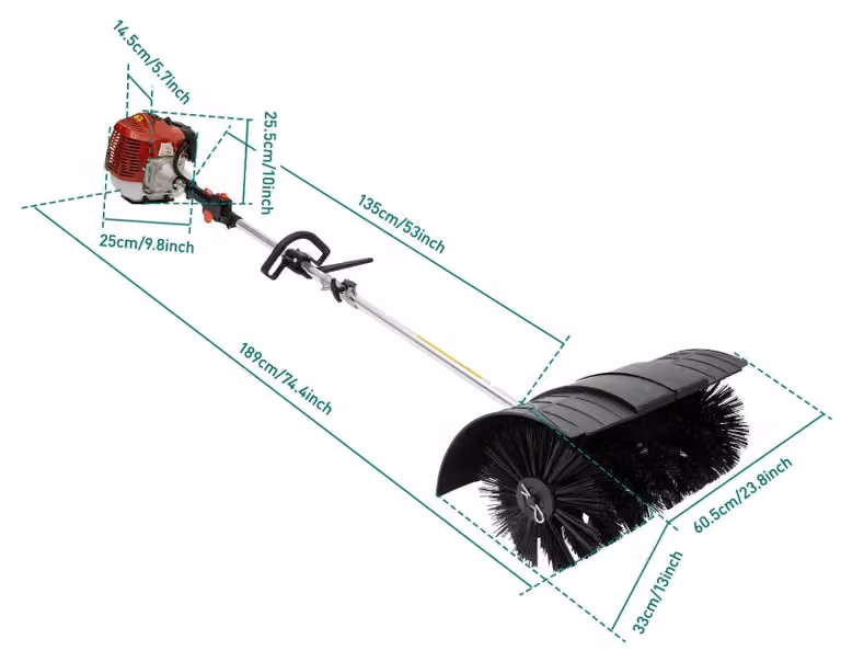 Spazzatrice meccanica - Spazzatrice - Soffiatore di foglie - Spazzatrice a benzina - Spazzatrice da giardino - Motore da 1,25 kW - Spazzola in nylon da 24 cm