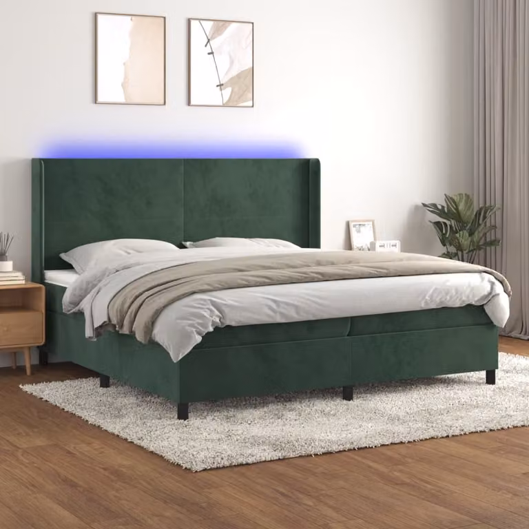 Maison Exclusive - Letto boxspring con materasso e LED verde scuro 200x200 cm velluto