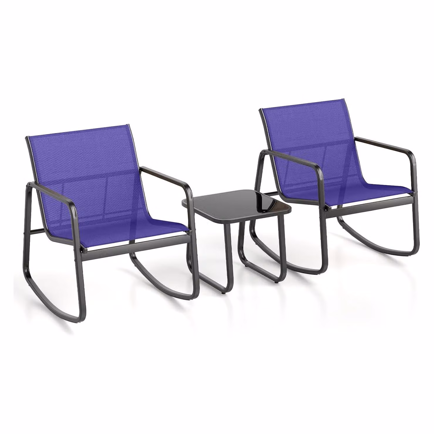 KOMFOTTEU 3 pezzi. Set da balcone, set da bistrot con 2 sedie a dondolo e tavolo, salottino da giardino in tessuto Textilene, set di mobili da giardino per terrazza e balcone (blu)