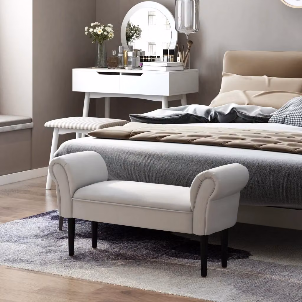 Panca imbottita con braccioli Xylo in legno per ingresso o camera da letto, L: 102 cm, P: 36 cm, H: 51 cm – 2