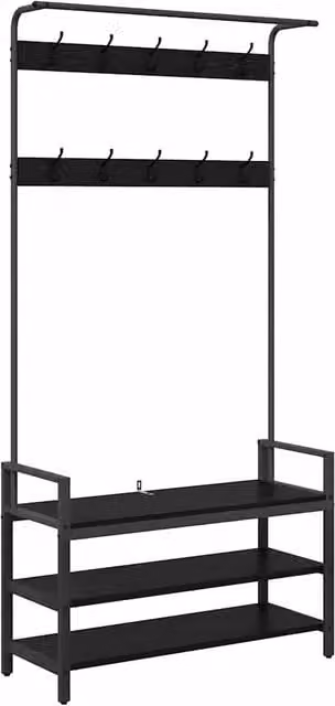Appendiabiti con panca DESIGN IN in legno e metallo, Rovere Nero, L 95 x P 34 x H 184 cm – 1