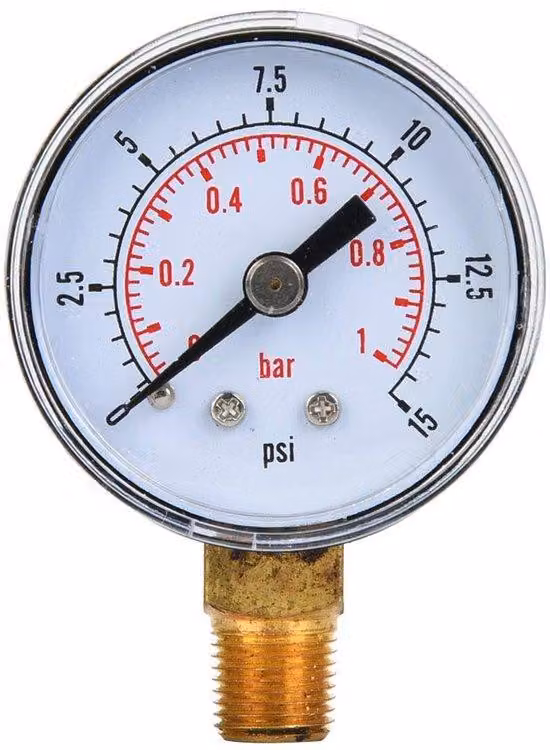 Manometro 1/8 di pollice BSPT - Manometro 0-15 psi / 0-1 bar - Corpo in metallo - Misurazione precisa della pressione - Nuovo - Piccolo manometro, dimensioni 6x4x2,5 cm