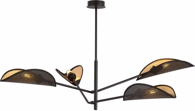 Lampadario 4 Luci Po In Acciao Nero E Oro Con Bracci Mobili