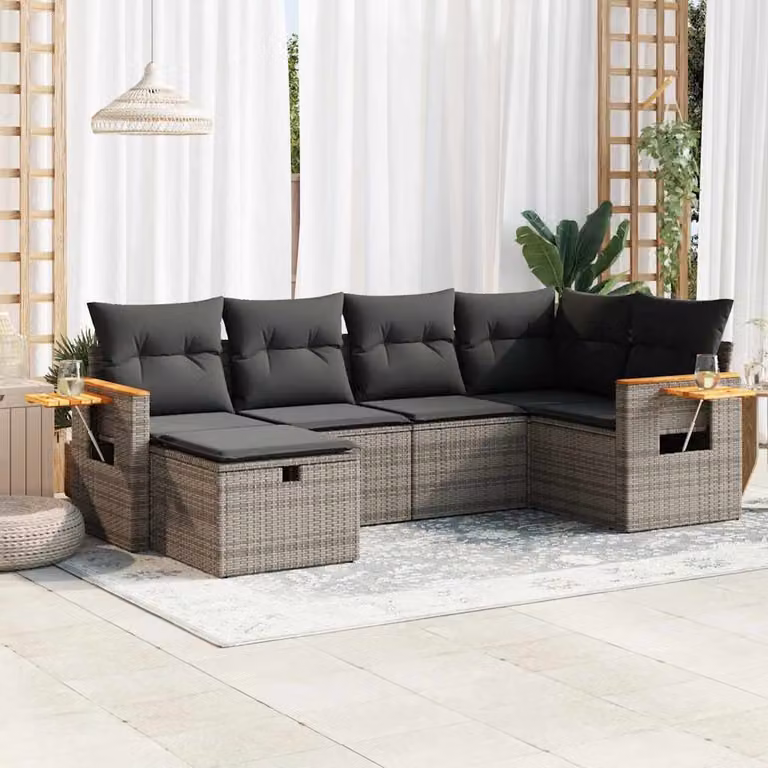 Maison Exclusive - Set da giardino 6 pezzi con cuscini Grigio Poly Rattan