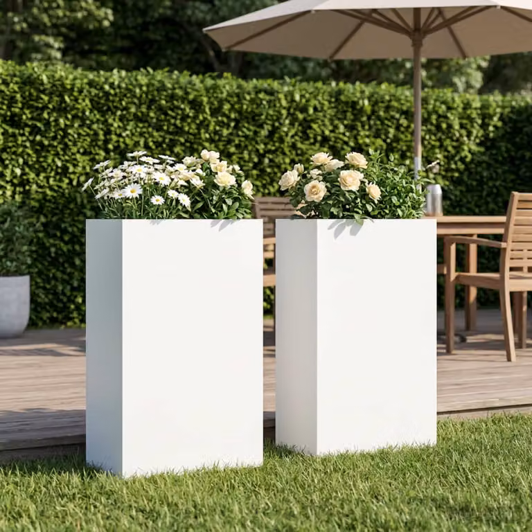 Set di 2 vasi da giardino vidaXL in metallo bianchi, L/P/H: 40 x 20 x 75 cm