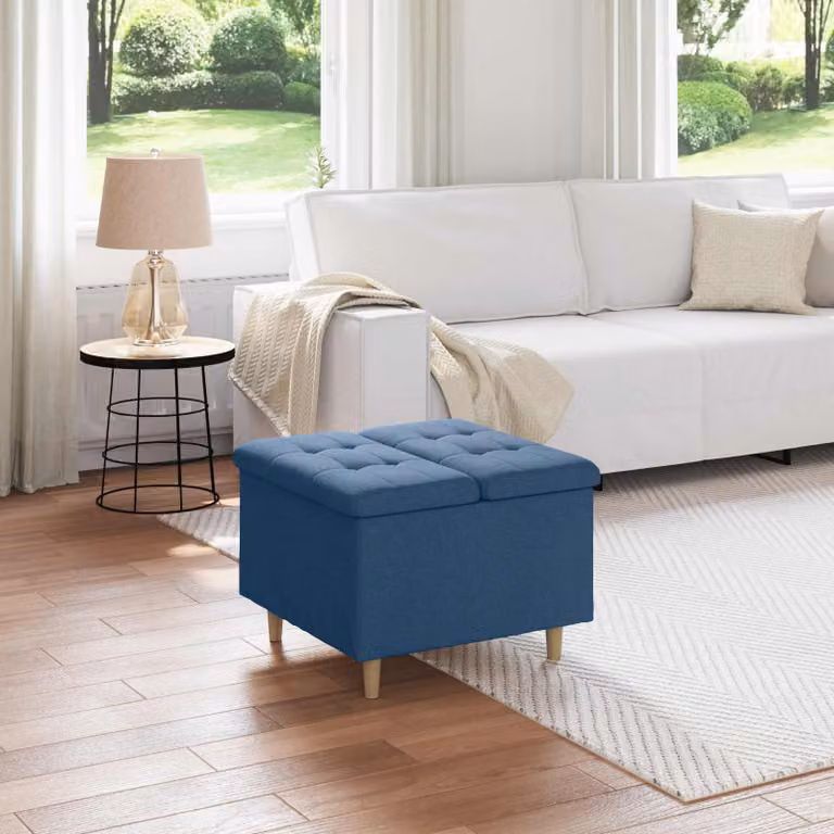 Pouf con contenitore vidaXL in tessuto blu L: 60 cm, P: 60 cm, H: 45 cm