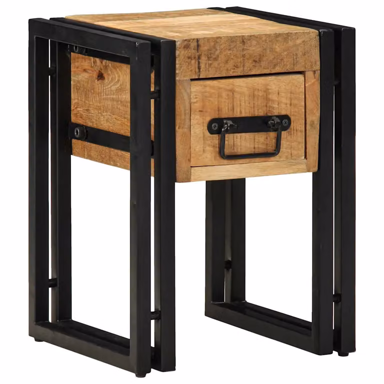 vidaXL Tavolino Quadrato in Legno di Mango Massello e Metallo, Marrone e Nero, L/P/H: 30 x 30 x 40 cm