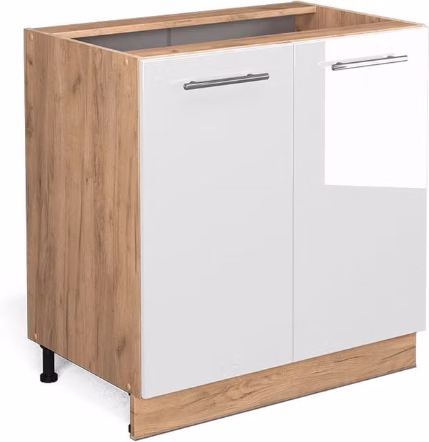 Mobiletto base cucina Vicco Fame-Line Bianco lucido e Rovere con ripiani interni, L: 80 cm