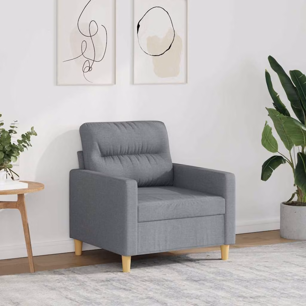 Poltrona moderna vidaXL in tessuto grigio con struttura in metallo e braccioli