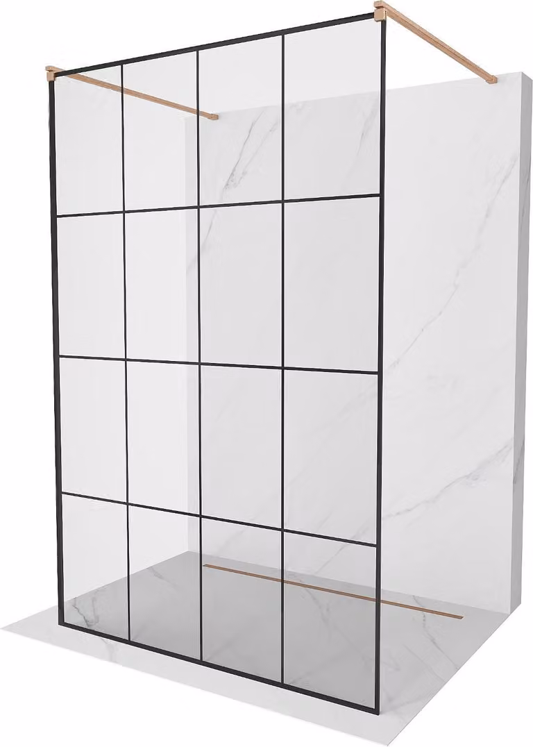 Mexen Kioto pannello doccia autoportante 130 x 200 cm, rete nera 8 mm, rame spazzolato - 800-130-002-65-77