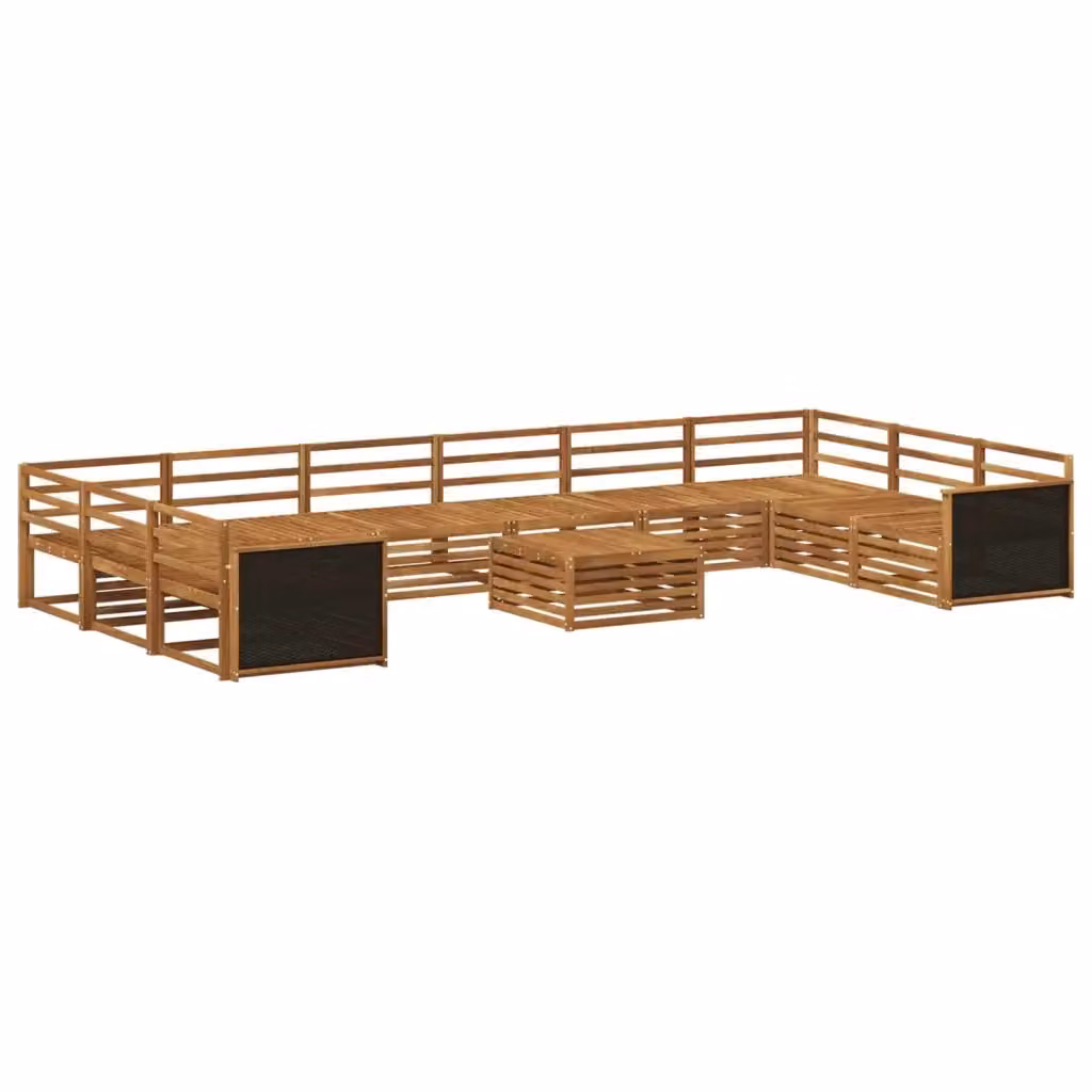 Set di divani da giardino a forma di U vidaXL in legno di acacia massello marrone con 11 pezzi e cuscini inclusi – 2
